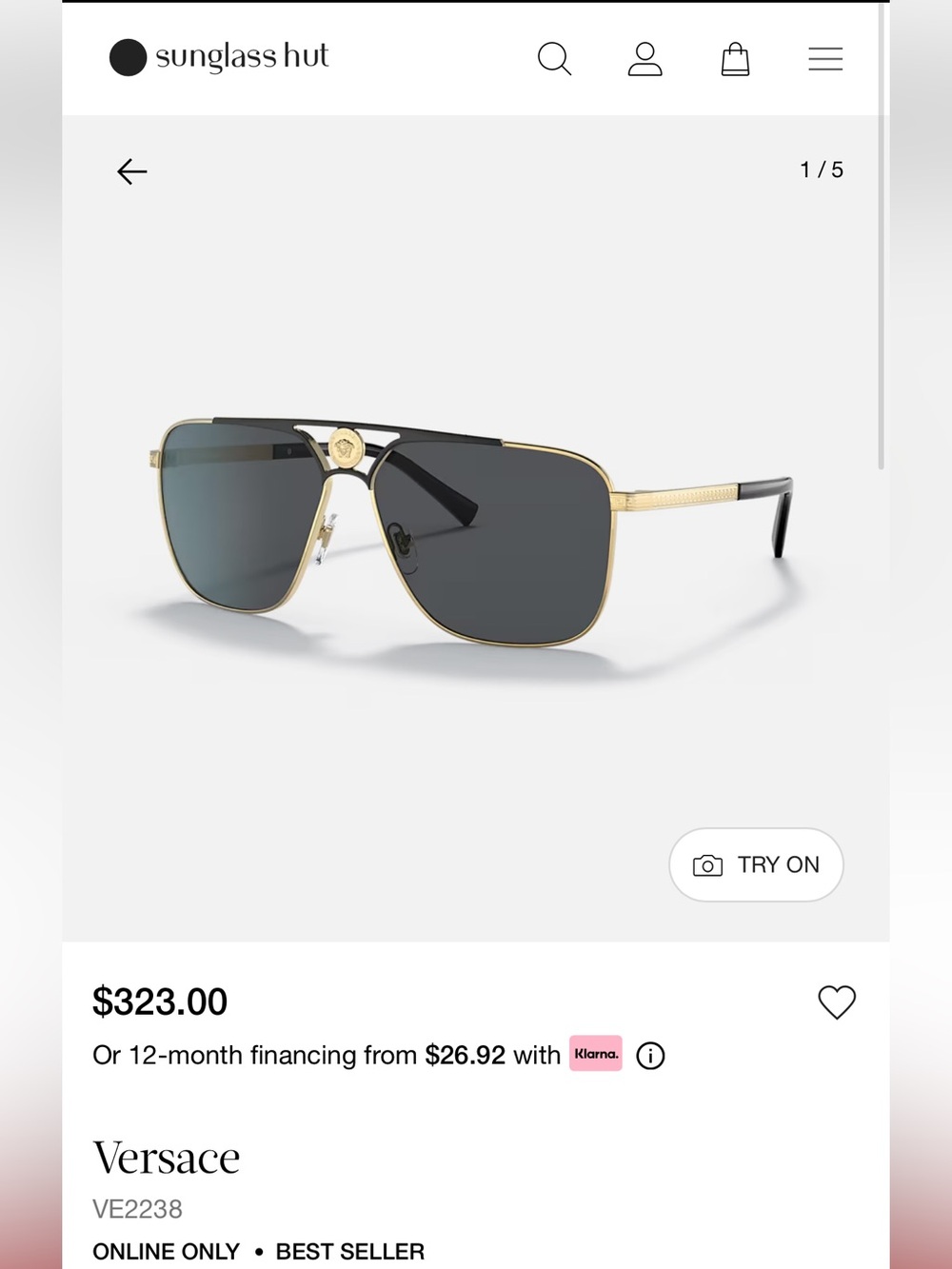 Versace Black and Gold Medusa Pilot Sunglasses - Picture 5 of 5